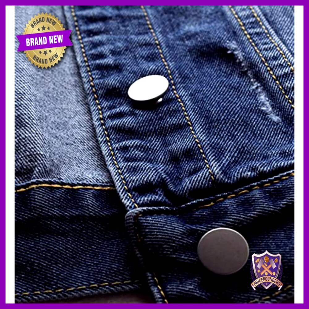 Distressed Denim Jacket Casual Chic Ripped Oversized Y2K Retro Style with - Picture 5 of 7